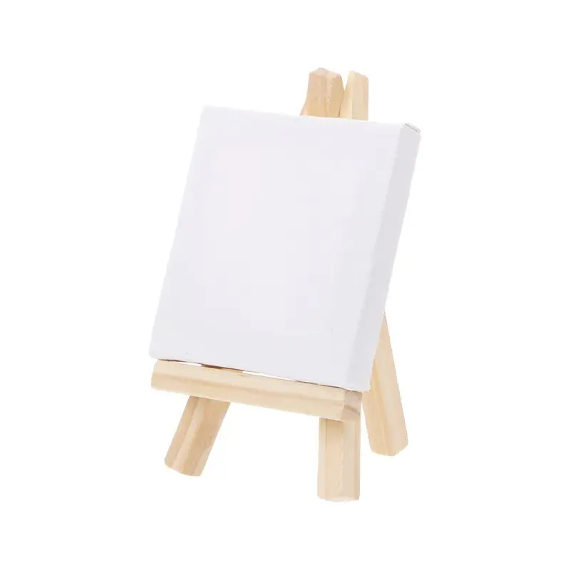 Mini Canvas and Natural Wood Easel Set Art Artist Stationery Kids Gifts Supplies for Home School Sketching Painting Gift 1pc mini artist wooden easel wood wedding table card stand display holder for paiting decoration