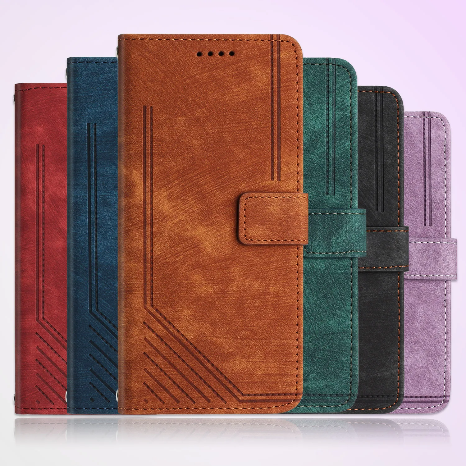 Geometric Line Leather Wallet Case Book with Flip Cover