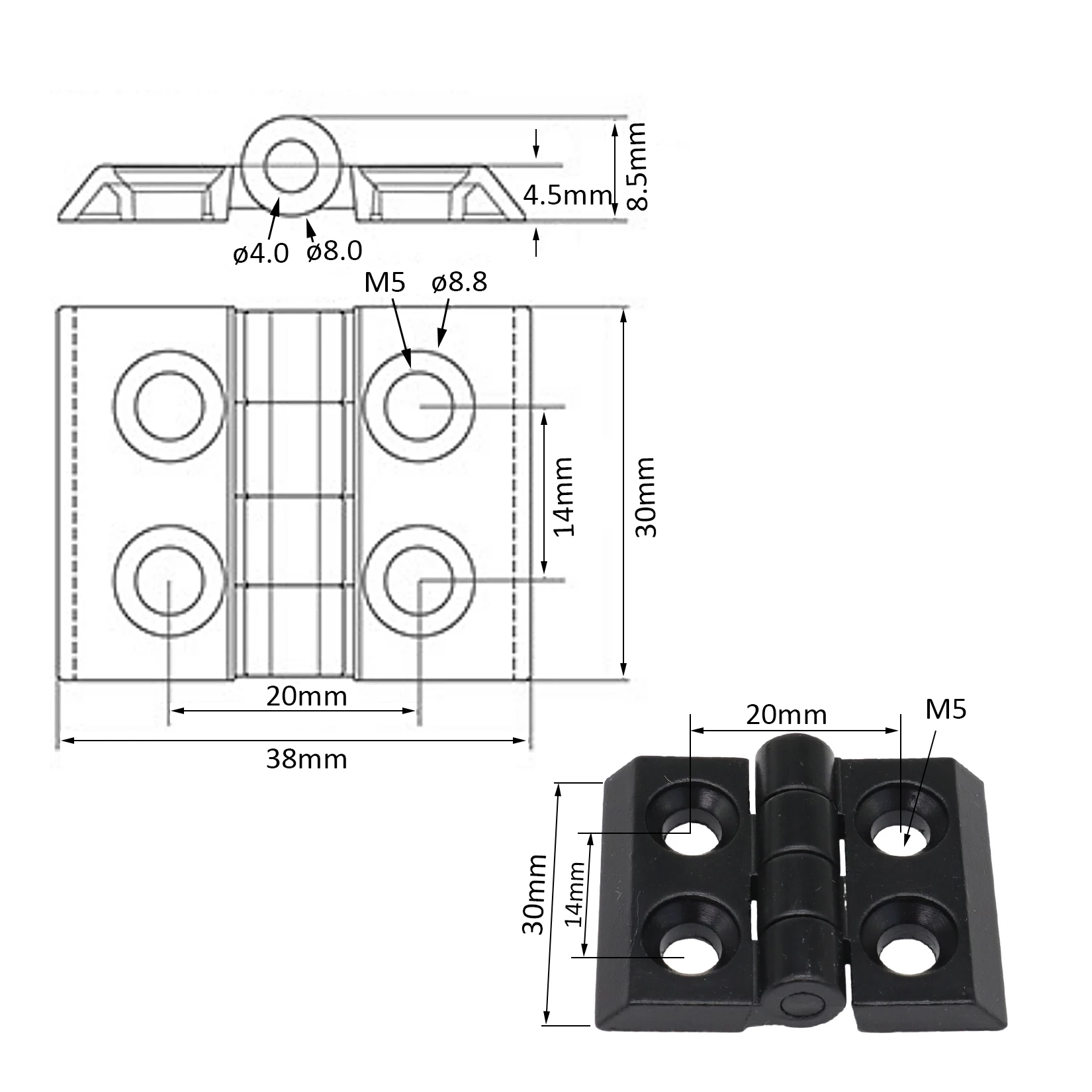 Extruded Pivot Hinges 4pcs pivot hinges For 20 Series Aluminum Extrusion Profile 90mm Aluminium Door Handles and Frame Hinge