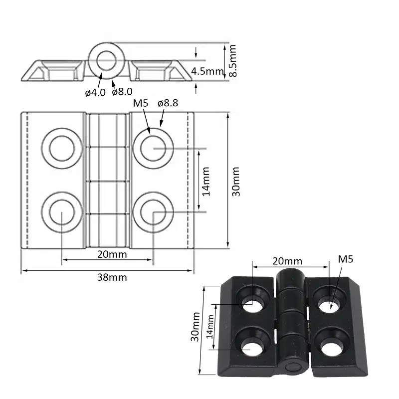 4pcs 2020 Series Extruded Pivot Hinges for 20 Series Aluminum Extrusion Profile with 90mm Aluminium Door Handles and Frame Hinge - Image 4
