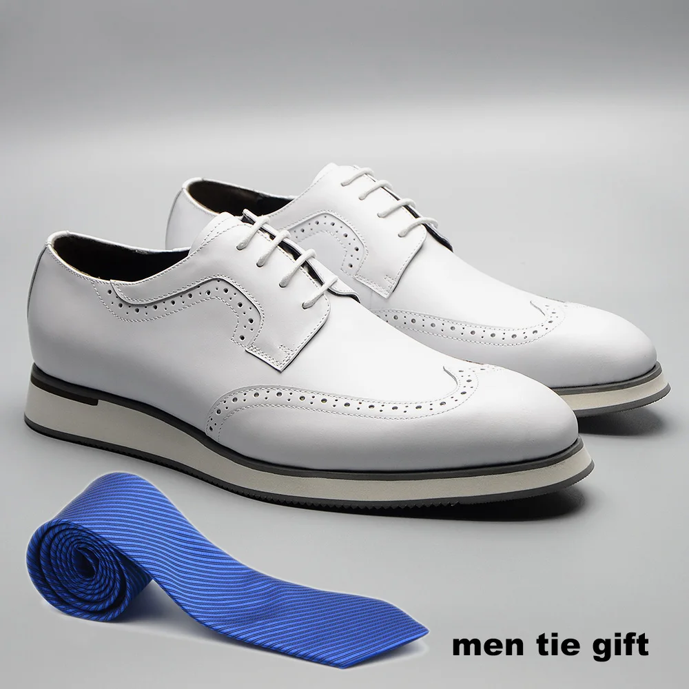 XEBOS Men's White Summer Sneakers Genuine Leather Breathable
