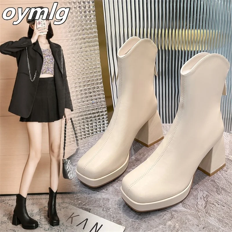 2023 Autumn/Winter New Versatile Short Boots Women's Platform High Heels Thick Heels Back Zipper Slim Boots Style Fashion Boots