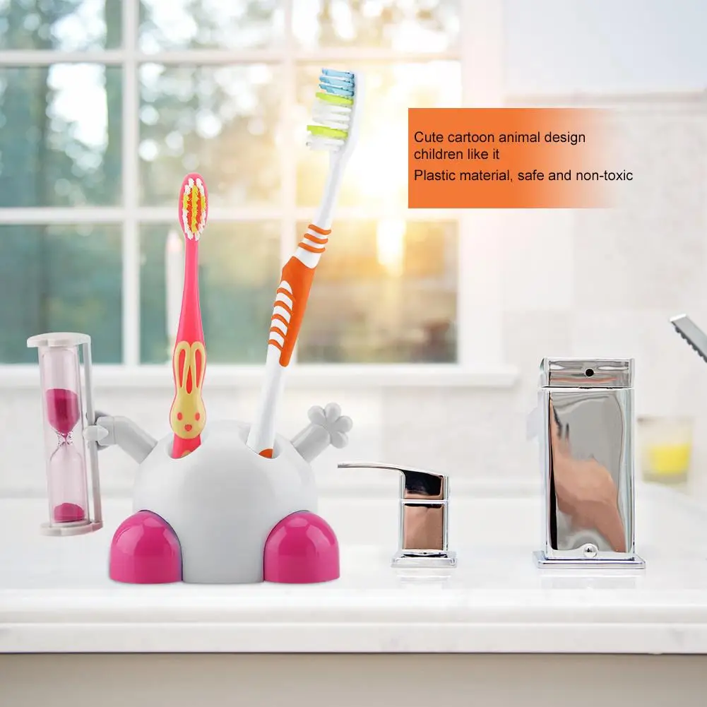 CartoonToothbrushHolderChildrenToothBrushingHourglass3MinutesCountdownTimerBathroomOrganizerHardwareAccessories