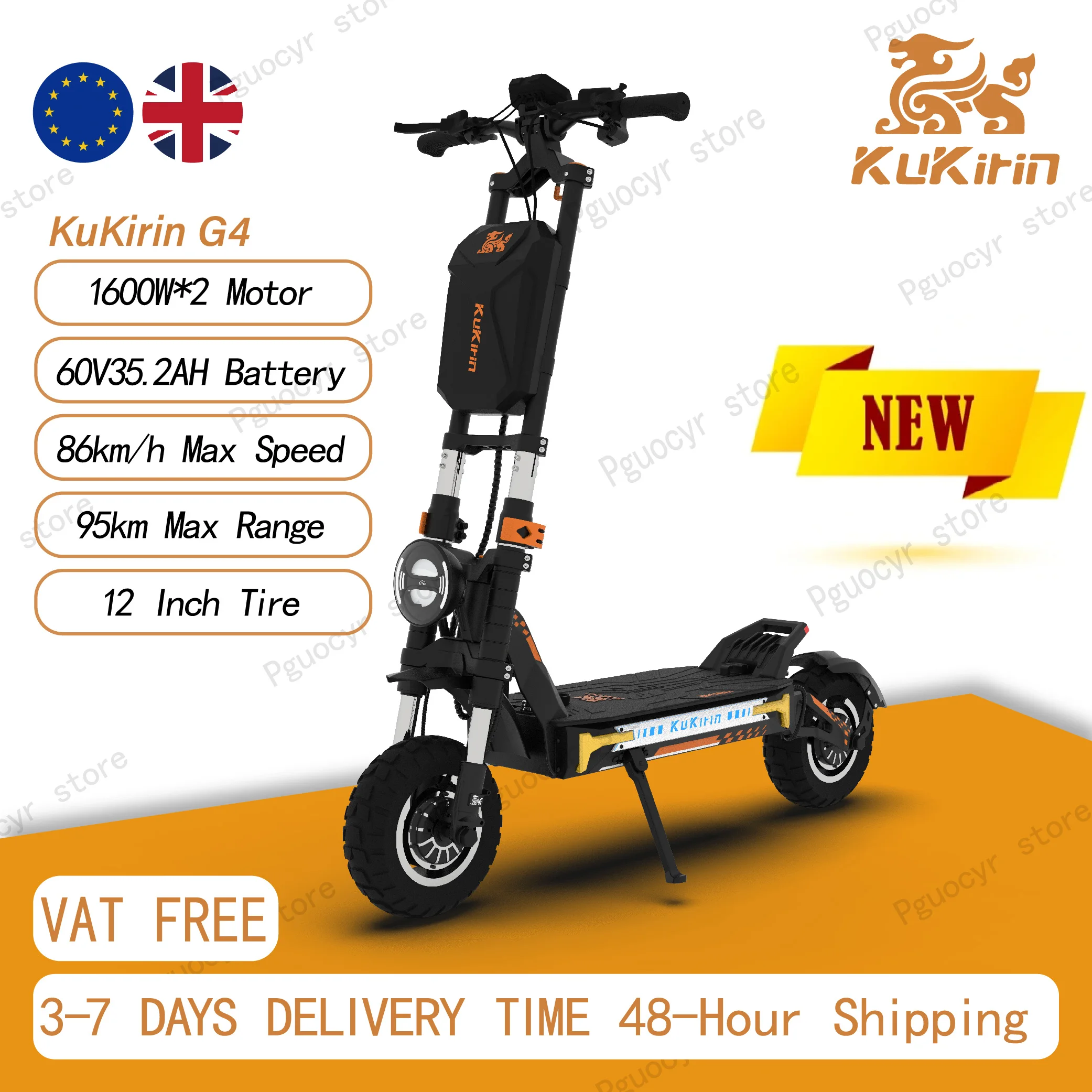 Monopattino Elettrico KuKirin G4 Max, Motori da 1600W*2, Batteria da 60V 35.2Ah, Pneumatici da 12 Pollici, Velocità Fino a 86 km/h