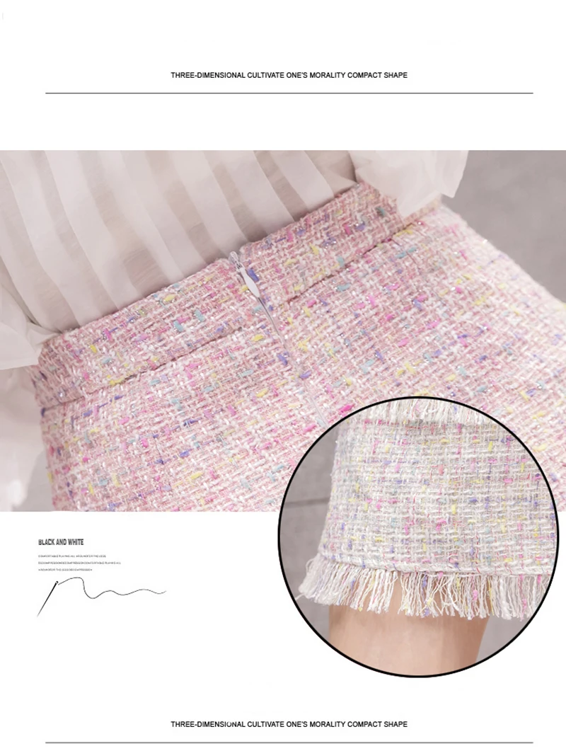 2022 Spring Fall Korean Woolen Tassel Skirts Women High Waist Alina Elegant Kawaii Tweed Sweet Office Ladies Bodycon Mini Skirts pleated skirt