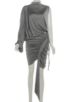 Casey One shoulder Shirring Ruched Peach Hip Skirt Set 6