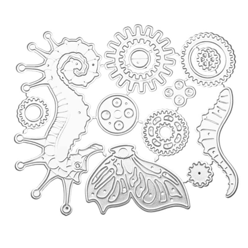 

Steampunk Gear Flying Seahorse Metal Cutting Dies Stencil Scrapbooking DIY Album Stamp Paper Card for Handmade Greeting Cards