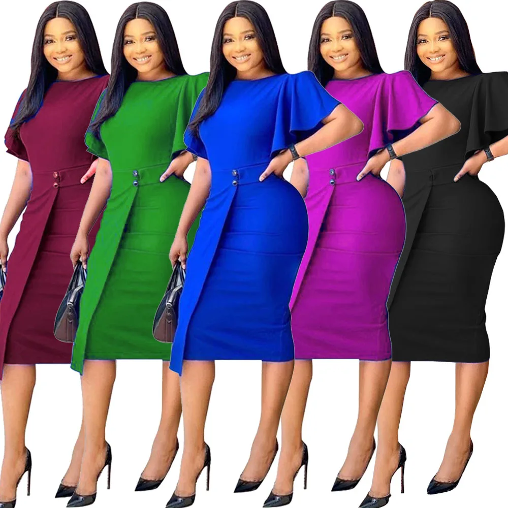 

Plus Size Elegant African Women Bodycon Midi Dress Casual Ladies Pencil Party Dresses Africa Ankara Dashiki Dubai Kaftan Abaya