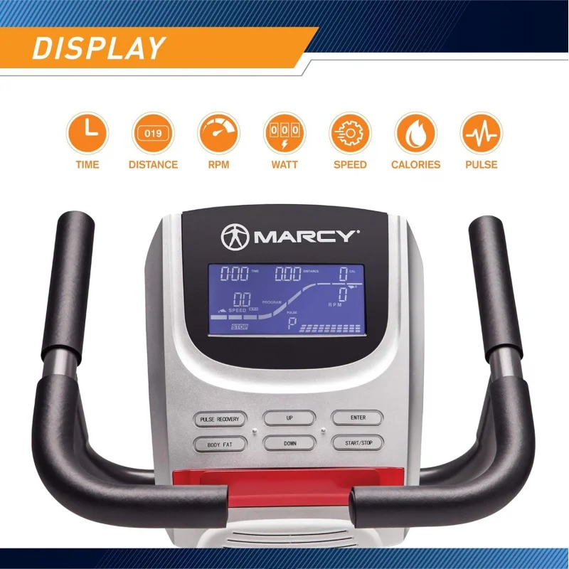 Marcy Regenerating Recumbent Exercise Bike with Adjustable Seat Pulse Monitor and Transport Wheels ME 706