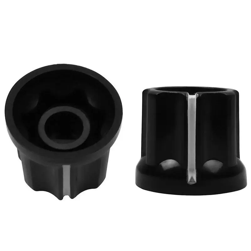 

D-Type Shaft Guitar Bass Pot Knobs Amp Knobs Buttons Caps, Black With Silver Top, Pack Of 12