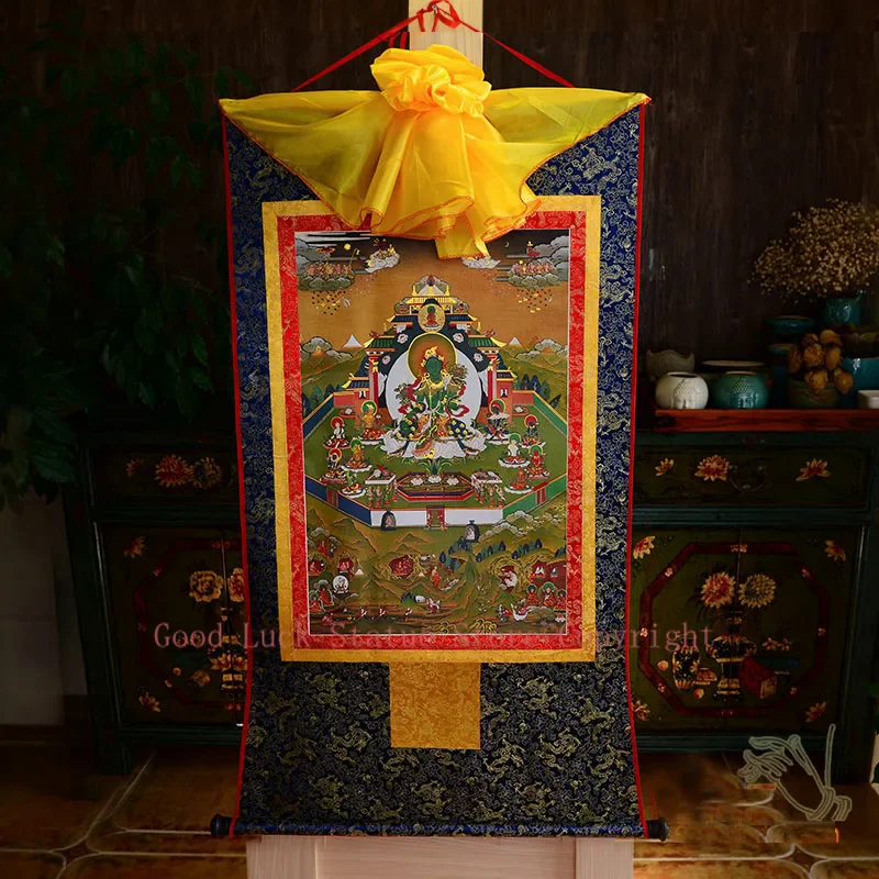 

Wholesale Buddhist supplies-120CM LARGE--Tibet Buddhism ART Bodhisattva Tara Green Buddha Mandala Thang-ga Thangka painting