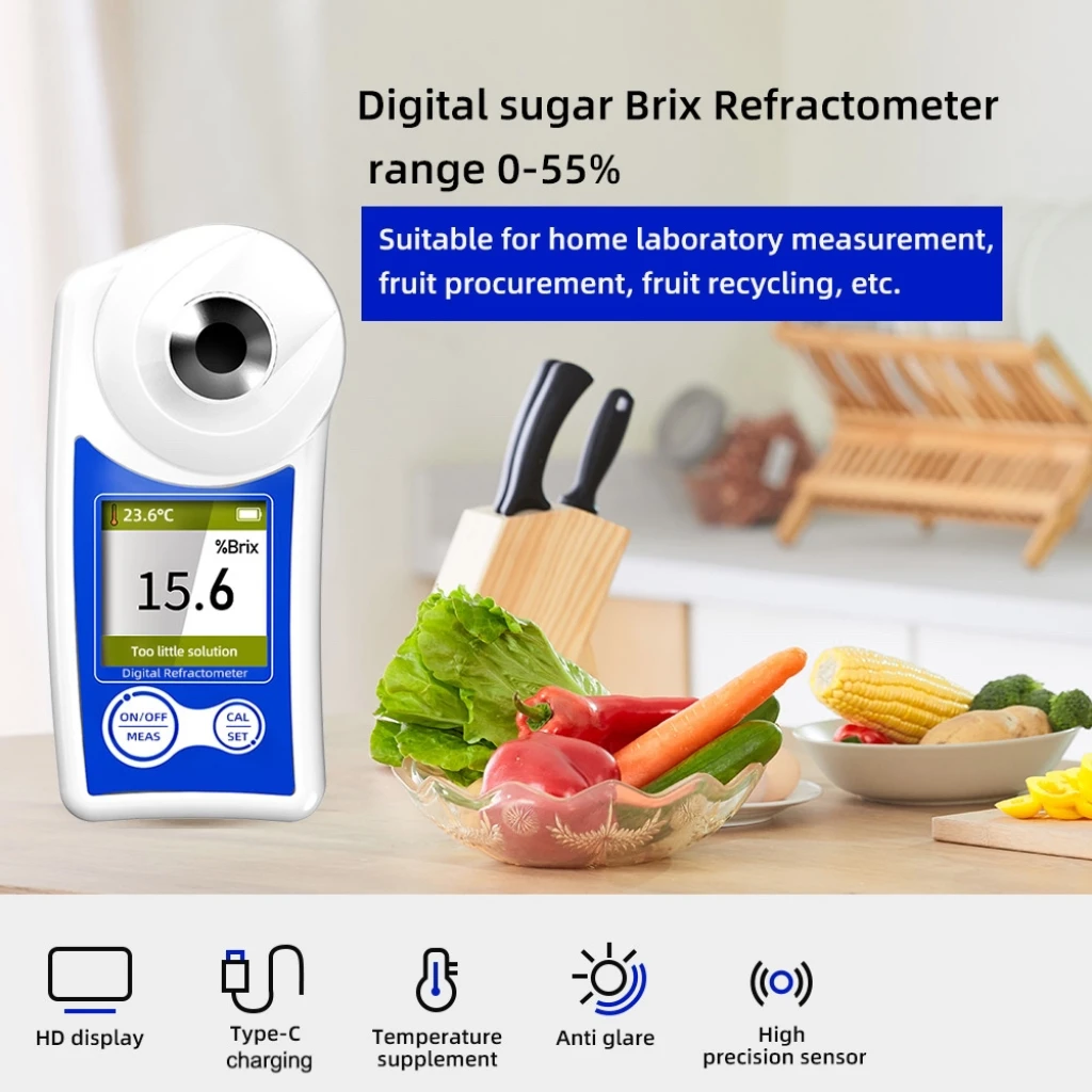 New Digital Brix Refractometer with Automatic Temperature Compensation 0-55% Ran
