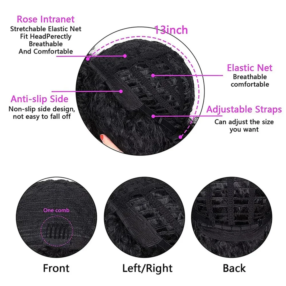 Synthetic 70s Short Black Disco Puffy Wigs for Women Kinky Curly Wig 10 Inch Natural Looking Daily Party Cosplay Halloween Daily