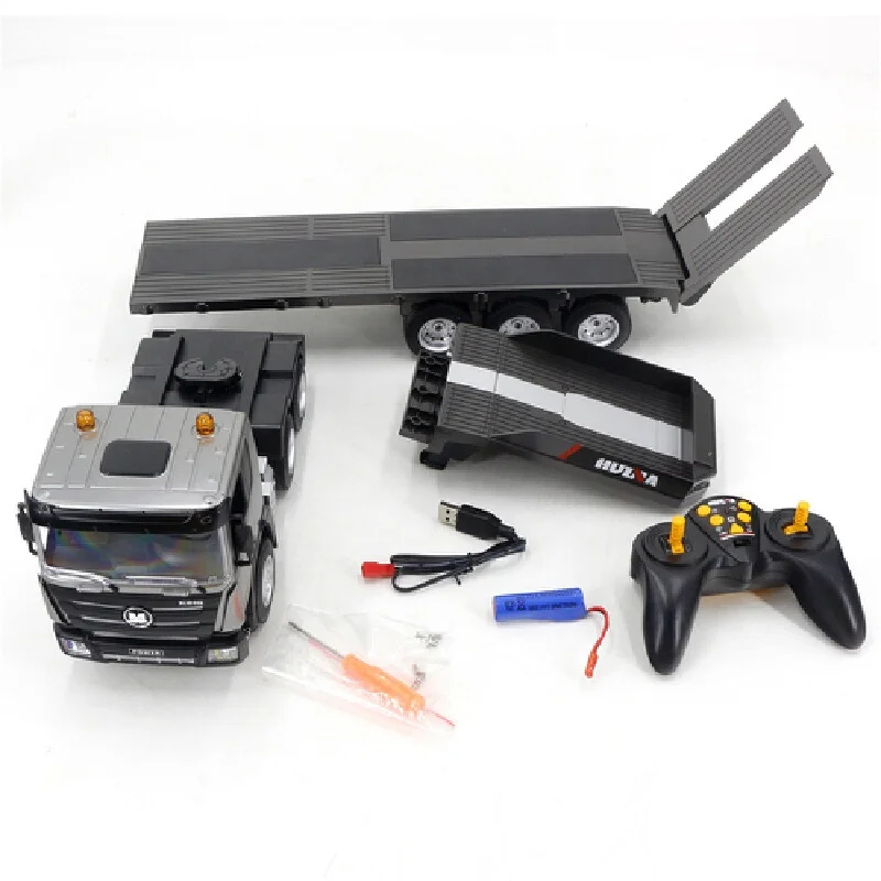 Huina RC Trailer Engineering Vehicle 1318 Simulation Nine Channel Remote Control Flat Trailer 1:24 Lighting and Sound Toys 5