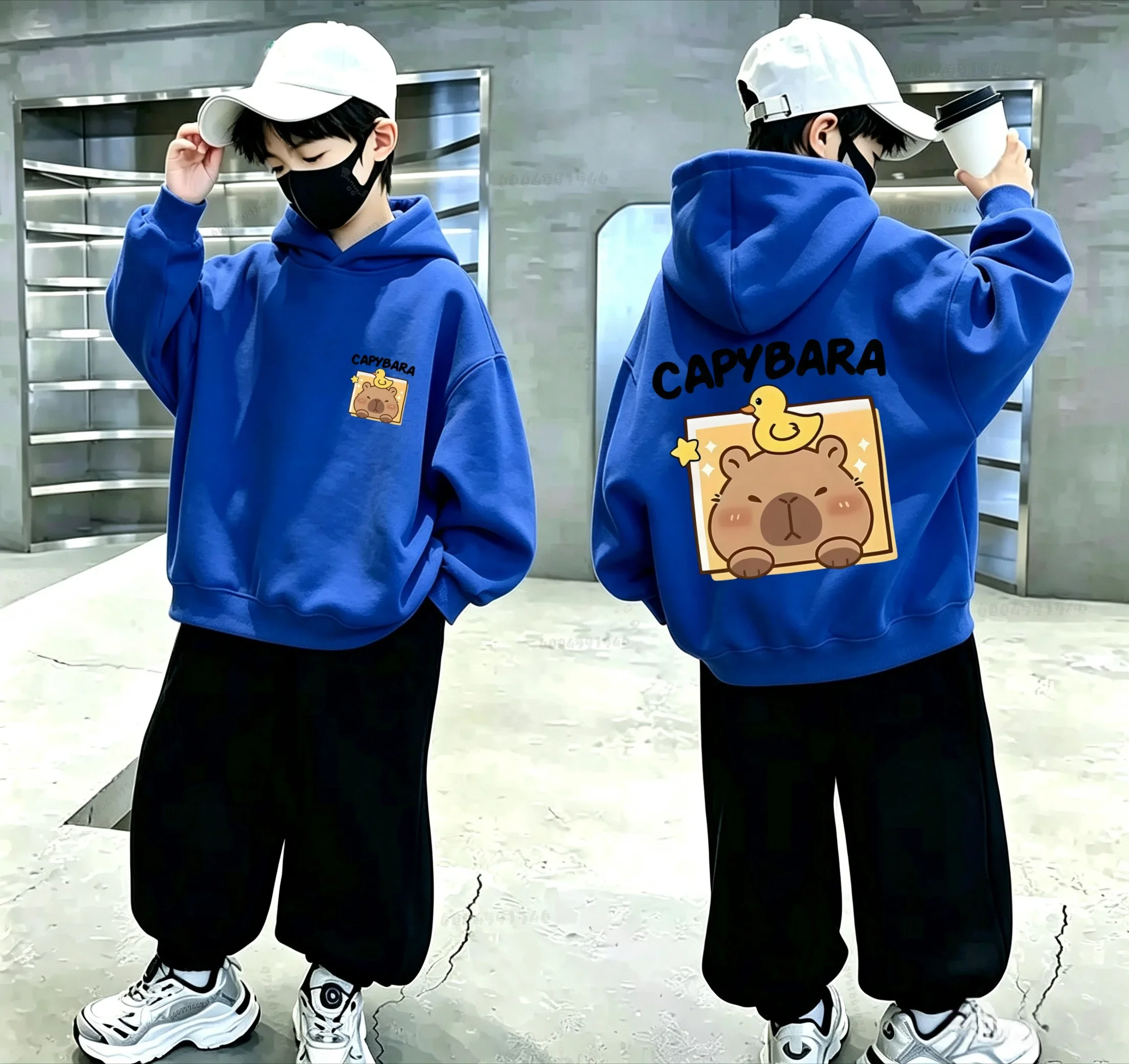 Kids' Trendy Cartoon Otter Duck Hooded Sweatshirt - Cozy Autumn/Winter Pullover