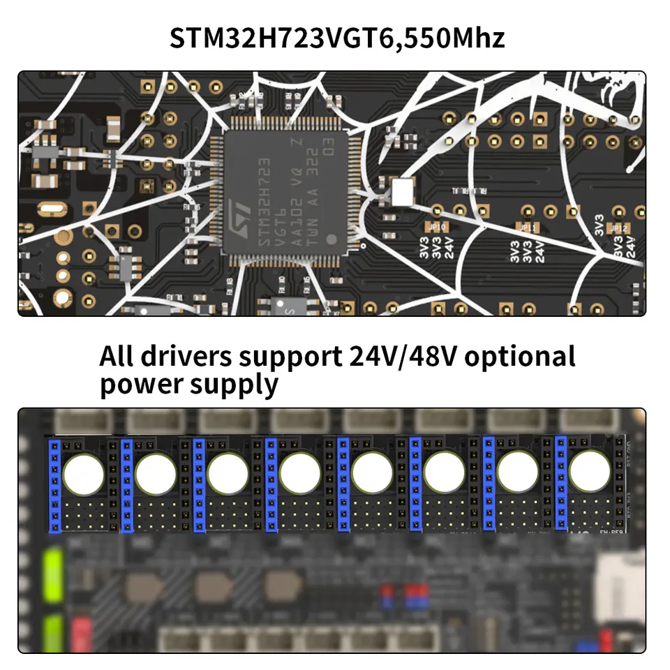 FYSETC Spider V3.0 H7 MotherBoard Drive 24V/48V 32 Bit Power Supply Board 8 Axis TMC2209 TMC5160T STM32H723VGT6 Board for Voron image 2