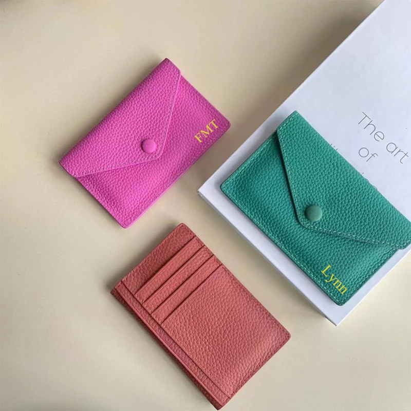 Custom Letters Soft Leather High-end Ultra-thin INS Style Mini Envelope  Card Holder Wallet Simple ID Wallet Coin Purse