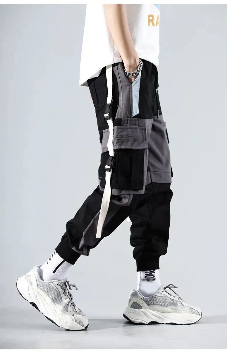 Women Male Cropped Pants Ribbons Joggers Gothic Men Chain Clothes Hip Hop Cargo Pants Streetwear Sweatwear Casual Pockets Pants blue cargo pants