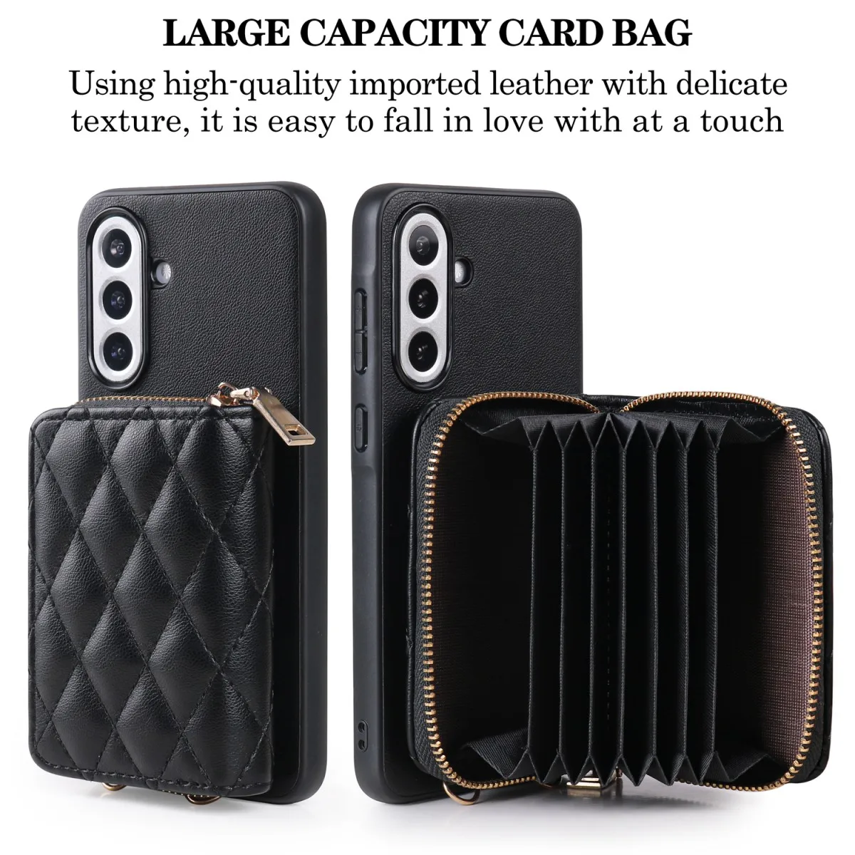 Chic Lamb Pattern PU Leather Phone Case with Fashionable Long Hanging Chain and Card Holder Sleeve