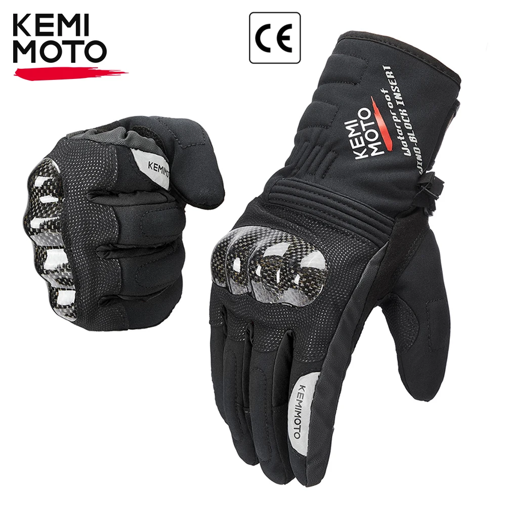 

KEMIMOTO Winter Moto Gloves CE Waterproof Warm Motorcycle Guantes Touch Screen Motorbike Riding Gloves Carbon Fiber Protective