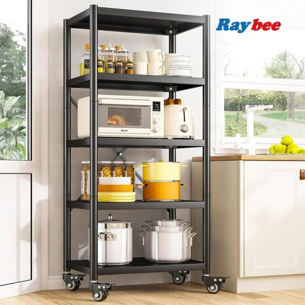 

Adjustable Heavy Duty Metal Shelving Unit with Wheels 5-Tier Pantry Kitchen Shelf 23.6" W * 15.7" D * 65.4" H Freight Free