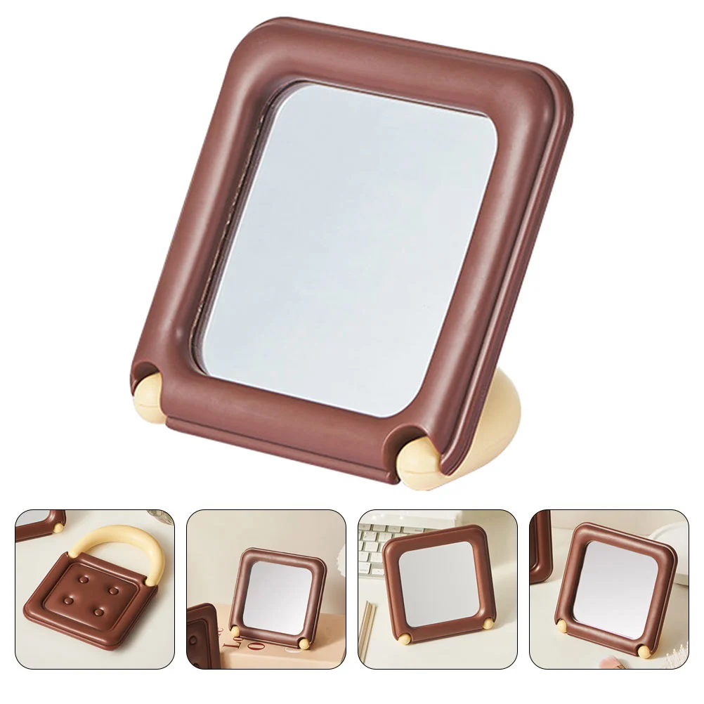 

Chocolate Table Mirror Desk Vanity Mirrors Makeup Desktop Portable Multifunction Folding with Stand