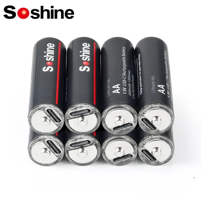 Soshine 1.5V AA 2600mWh Lithium Battery USB 2600mWh 2A Li-Ion Rechargeable Battery for Massager Smoke Detector Metal Intercom 1