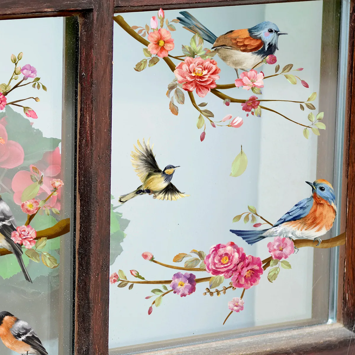 Spring Summer Tree Branch Bird Stickers Window Cling Butterfly Decals Glass Door Decoration Home Fridge Kids Room No Glue Vinyl window stickers