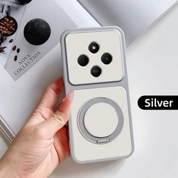 Elegant 360° Rotatable Kickstand Phone Case with PU Leather Texture - Shockproof and Stylish Cover for Redmi A4 (Silver)