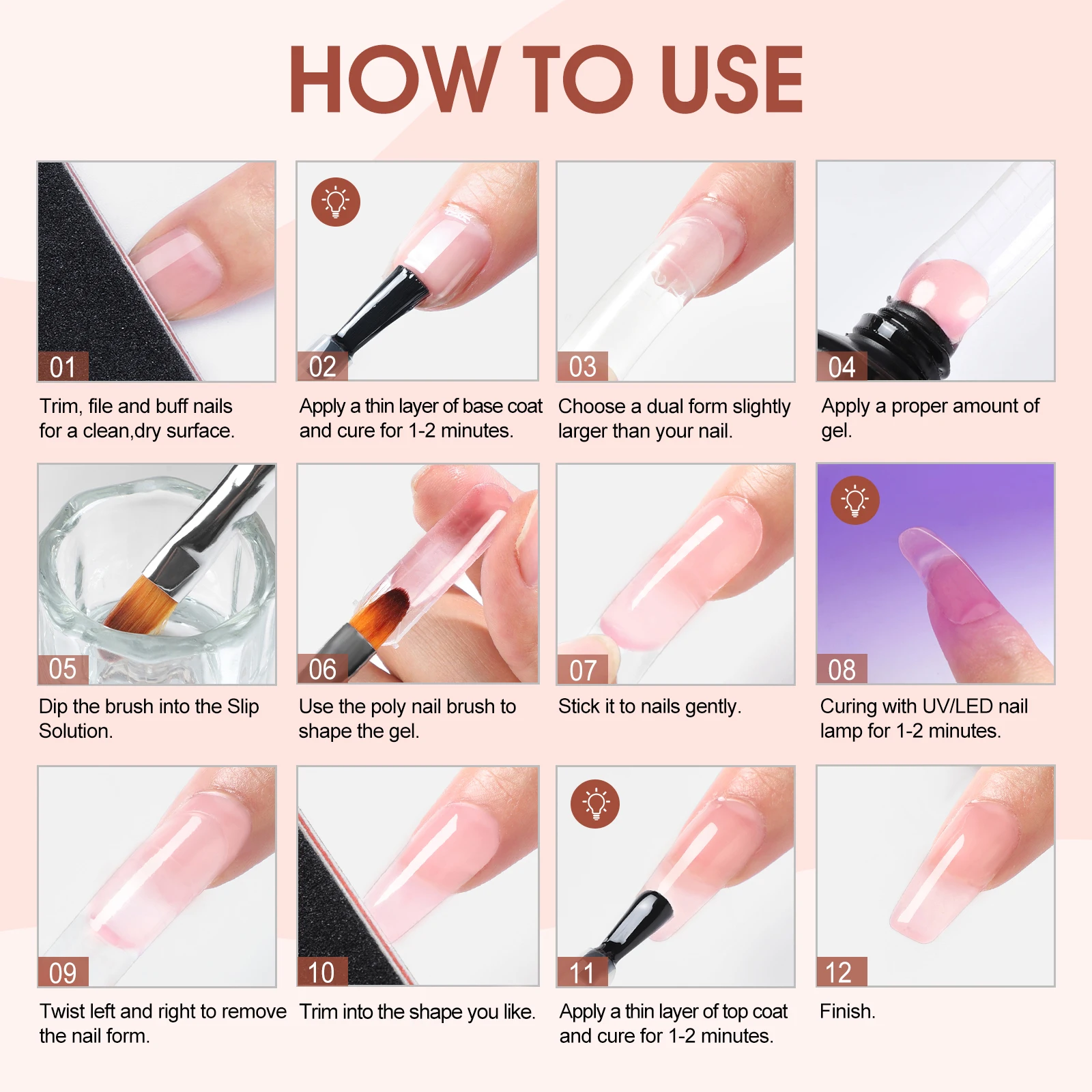 COSCELIA Poly Nail Gel Set 3 Colors 10ml Nail Extension Gel Quick Buildering Nails Gel Set White Pink Transparent Nude Glitter 6