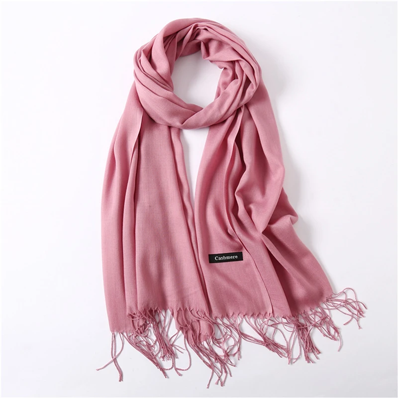 Winter Accessories Fashion Solid Color Women Scarf Winter Hijabs Tassels Long Lady Shawls Cashmere Like Pashmina Bandana Wraps