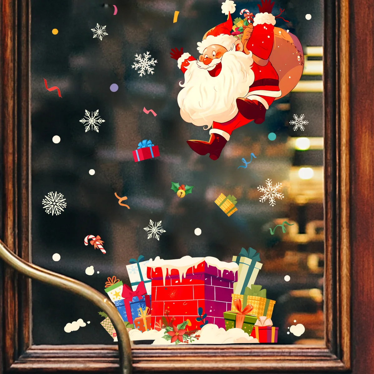 Double-sided Vision Christmas Window Stickers Snowman Santa Claus Glass Static Sticker New Year Christmas Decorations