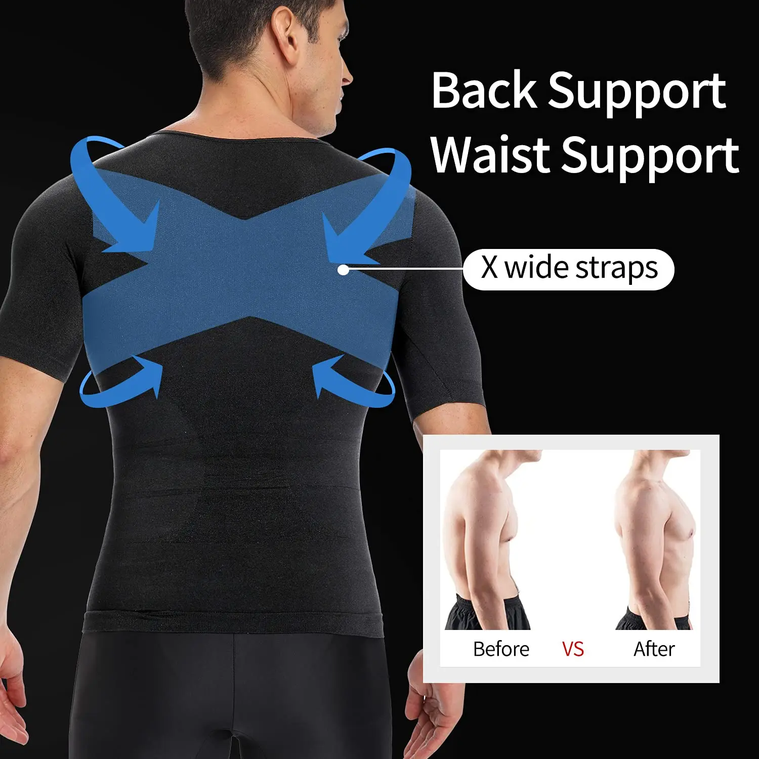 Men's Compression Shirt Undershirt Slimming Top Workout Vest Abdomen Slim Body Shaper Compression Short-Sleeve T-Shirt for Men