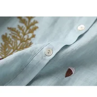 Summer Seven Point Cotton Linen Embroidered Shirt for Women 2024 New Literary Loose Temperament Lapel Casual Top for Women - Image 5