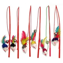 

Pet Cat Bell Dangling Artificial Mouse Feather Rod Rope Toy Fun Fishing Rod Game Magic Wand Feather Rod Cat Toy