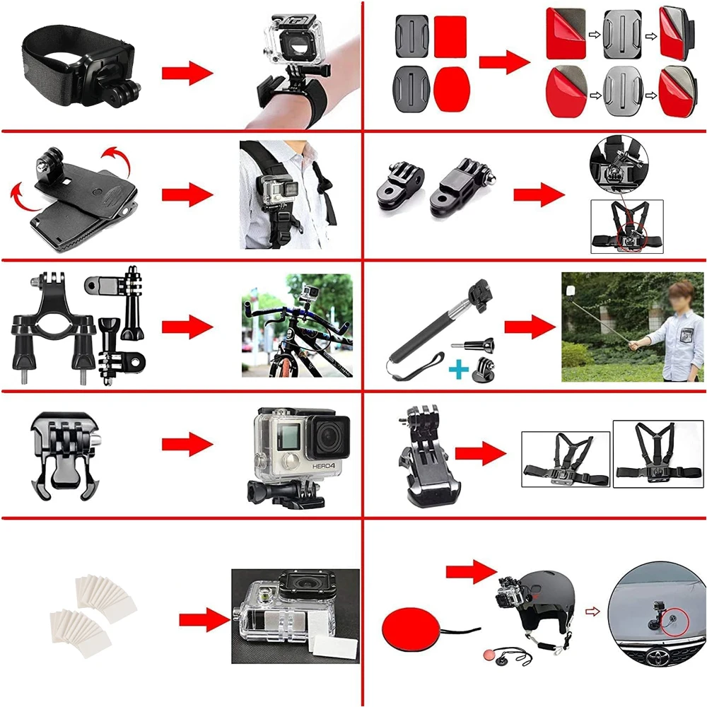 60-in-1 Action Camera Accessories Kit For GoPro Hero 13 12 11 10 9 8 7 6 5 4 Insta360 X2 X3 X4 DJI Osmo Action 1 2 3 4 5 Cameras