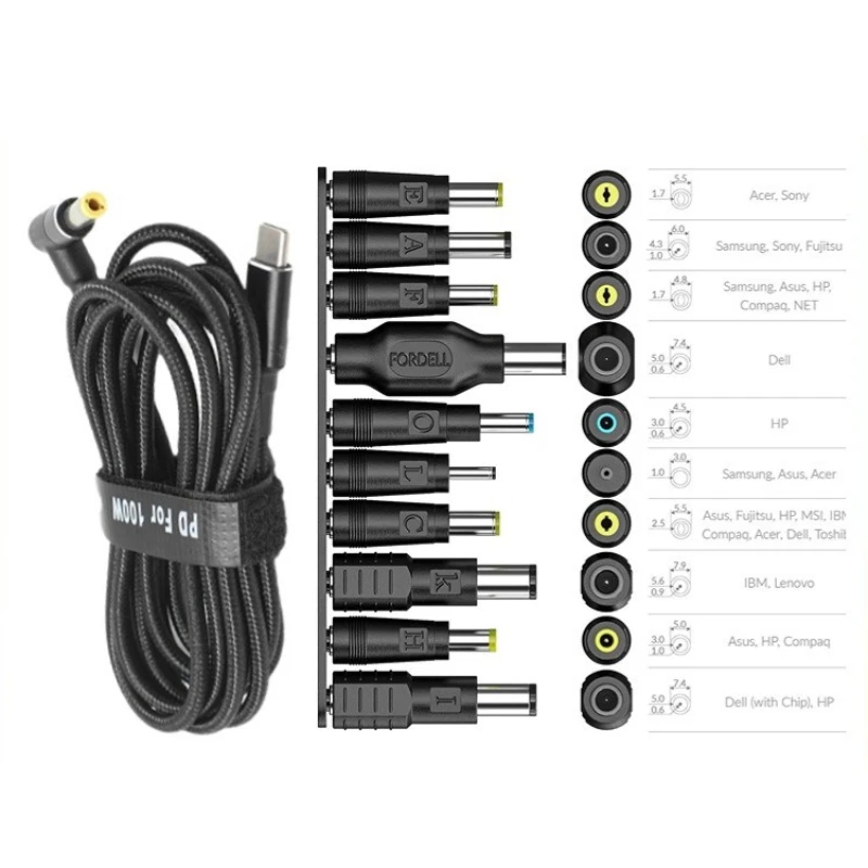범용 TypeC ToDC 전원 어댑터 팁 100W 5A 65W 3A 10/19PCS 어댑터 세트