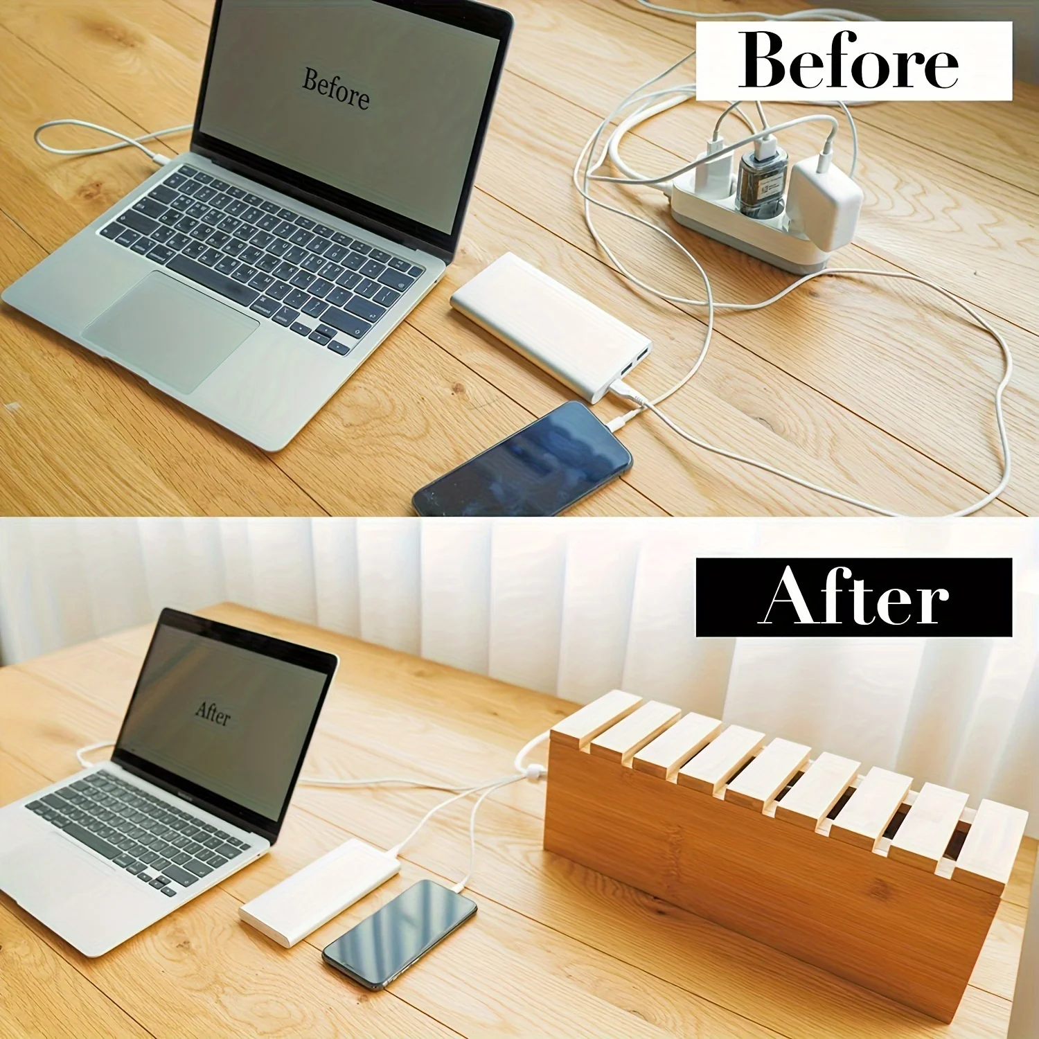 1pc Wood Wire Storage Box, Data Cable Storage Box, Power Cable Management Sorting Box, Socket Computer Cable Rack, Plug Box 4