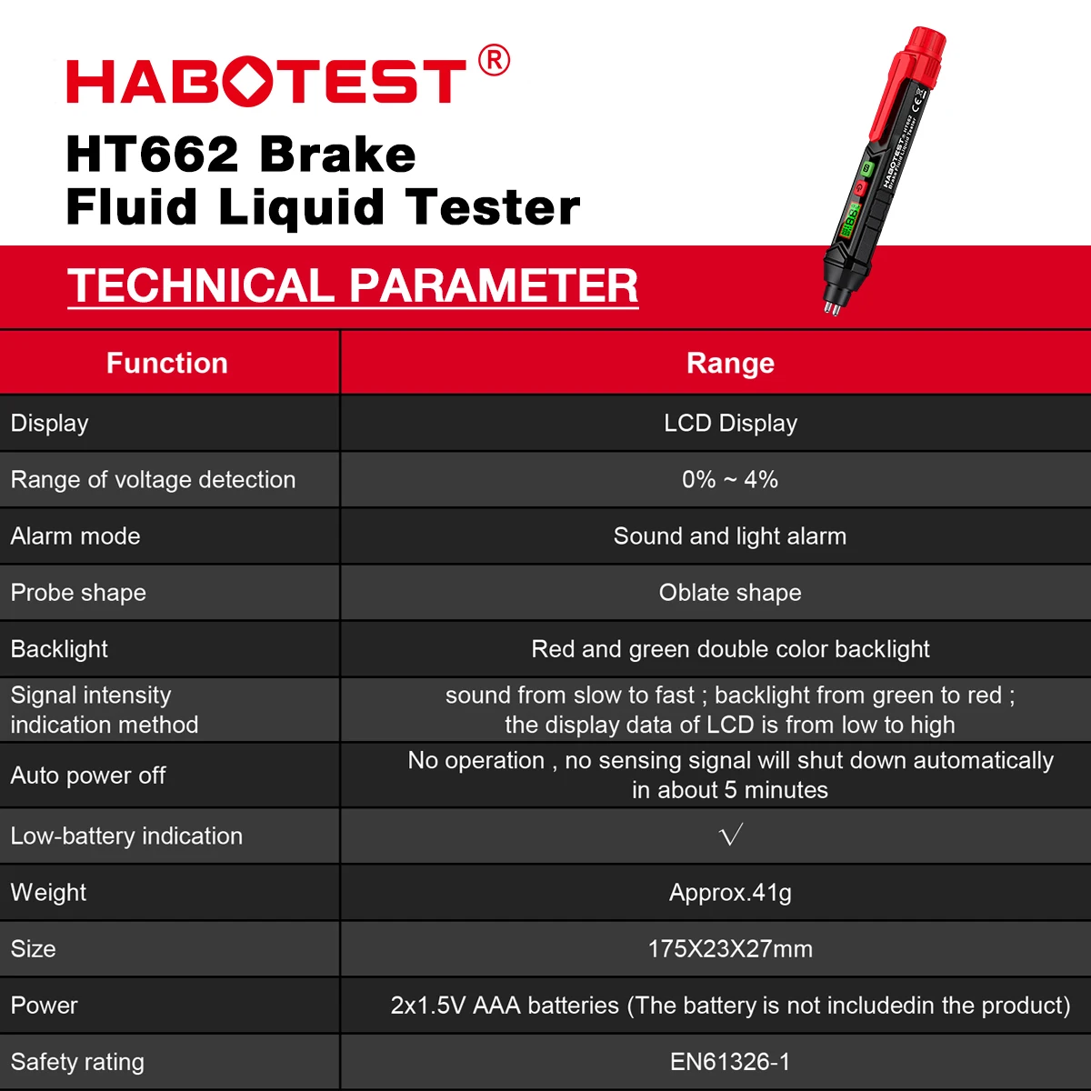 HABOTEST HT662 Brake Fluid Liquid Oil Tester Analyzer Meter for DOT3/DOT4/DOT5.1 Brake Fluid Content Detector brake fluid tester