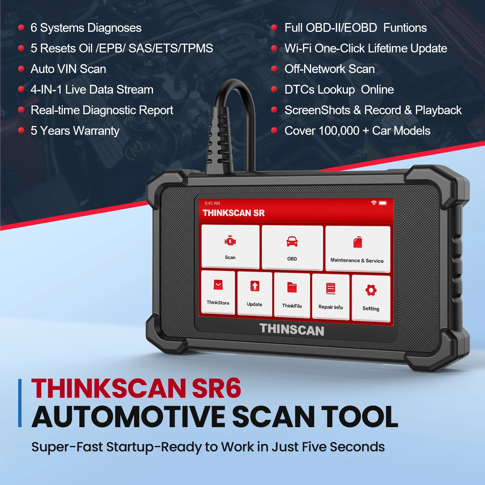 THINKSCAN 자동차 OBD2 코드 리더 스캔 도구, SR6 OBD2 스캐너, 6 시스템 진단, 자동차 스캐너, 오토모트리즈 진단 도구