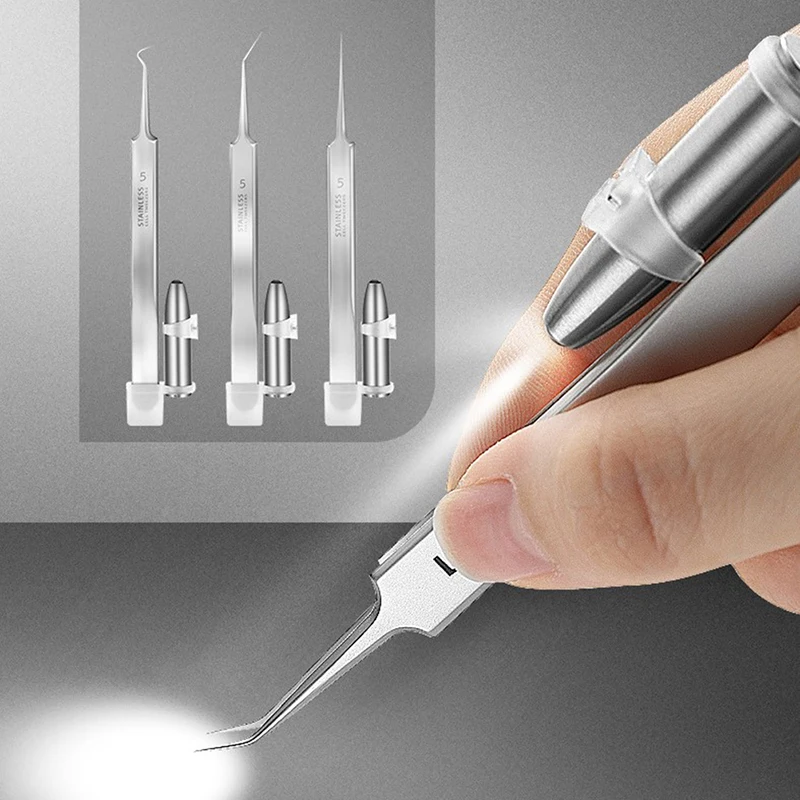 

Acne Needle Tweezers Light Blackhead Blemish Pimples Removal Pointed Bend Head Face Care Tools Acne Extractor