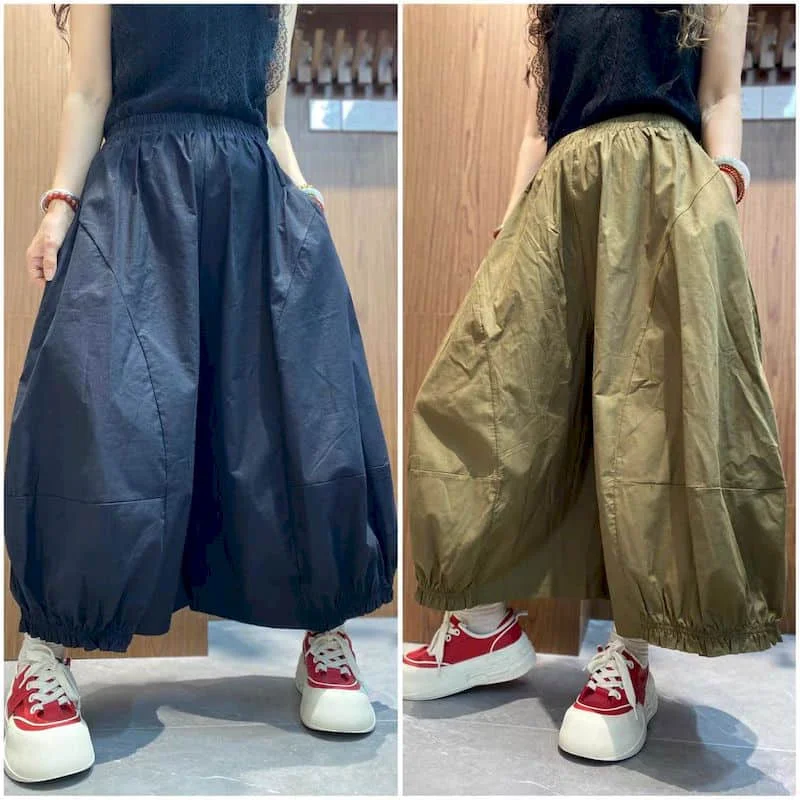 Solid Wide Leg Pants for Women Loose Casual Vintage 2026 Summer Sale Japanese Style Elastic Waisted Workwear Cropped Trousers