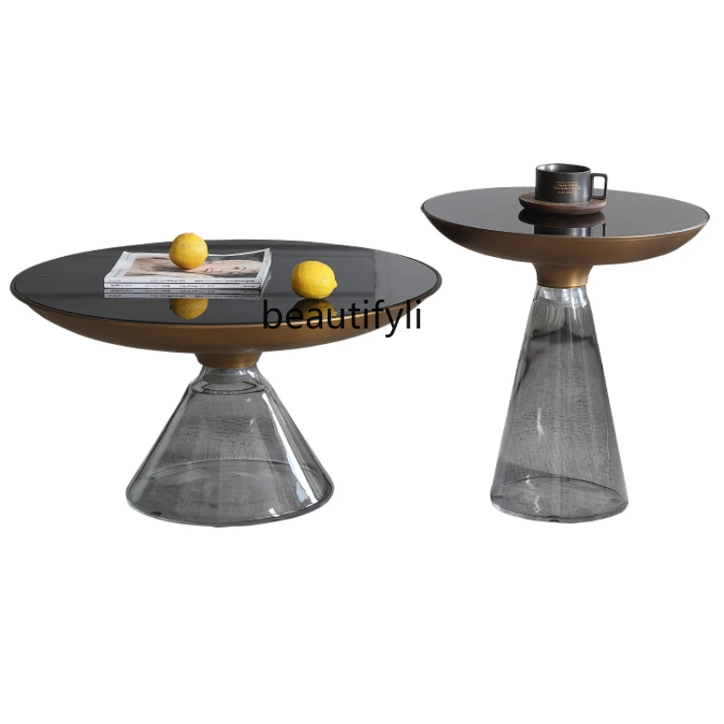 

HJ Coffee Table Glass Side Table Living Room Small round Table Tea Table round Living Room Furniture