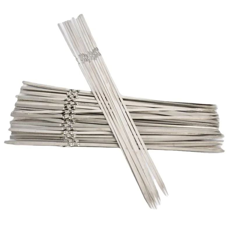 Stainless Steel Flat Round Needle Steel Mutton Skewer Barbecue Wear Skewer Barbecue Tool