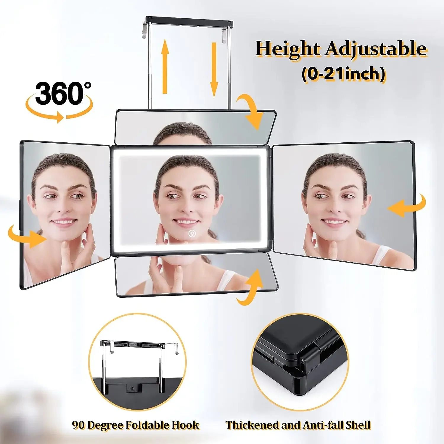 5 Way Mirror 360 Mirror for Self Hair Cutting and Brading Hair Rechargeable LED Barber Mirror with Adjustable Hooks haircut mirror