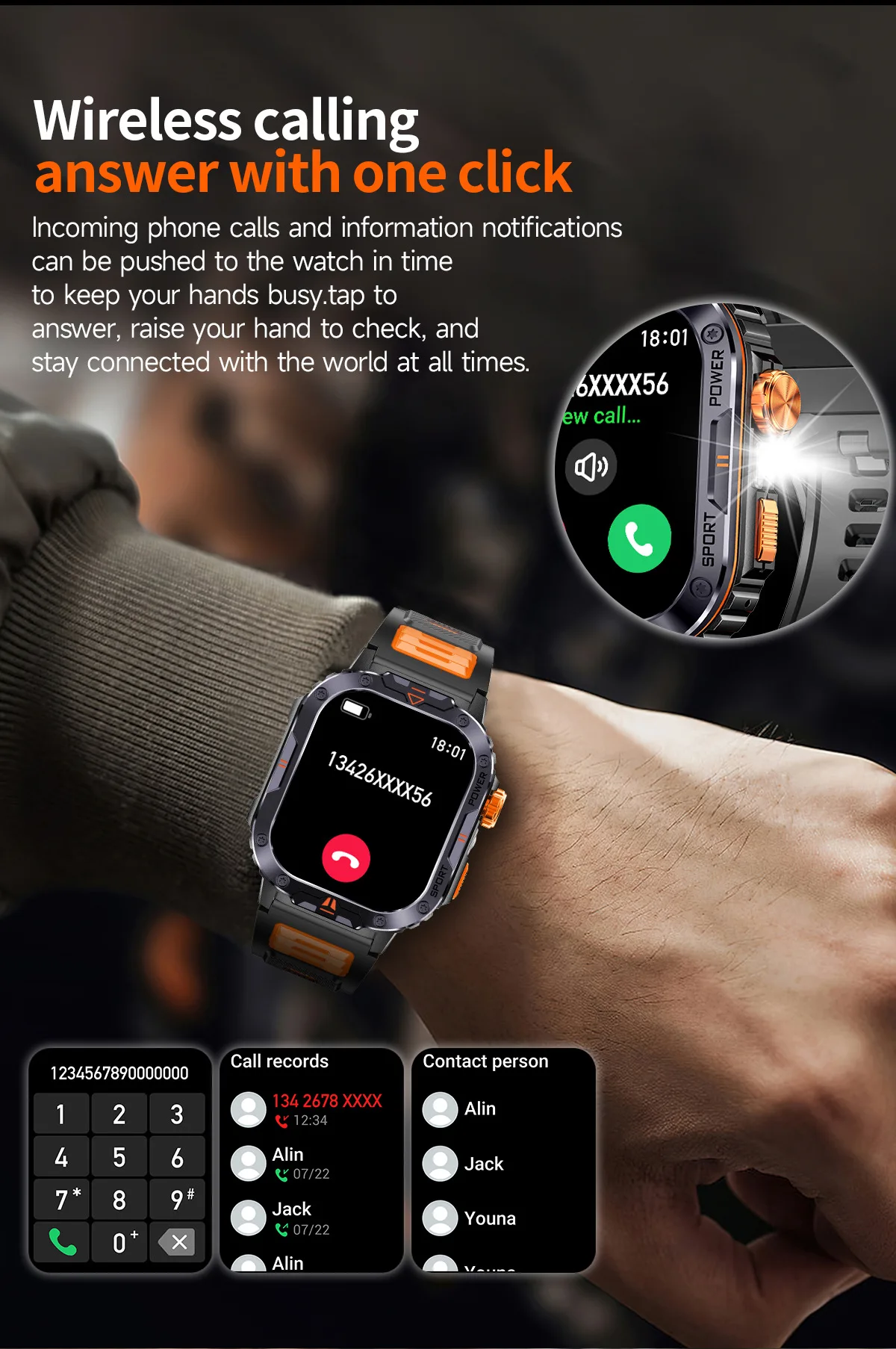 Montre connectée NX20 avec grand écran 2 pouces, lecture de musique locale, lampe torche, Bluetooth, appels IA et commande vocale, idéale pour les hommes et les activités de plein air._voghion.com