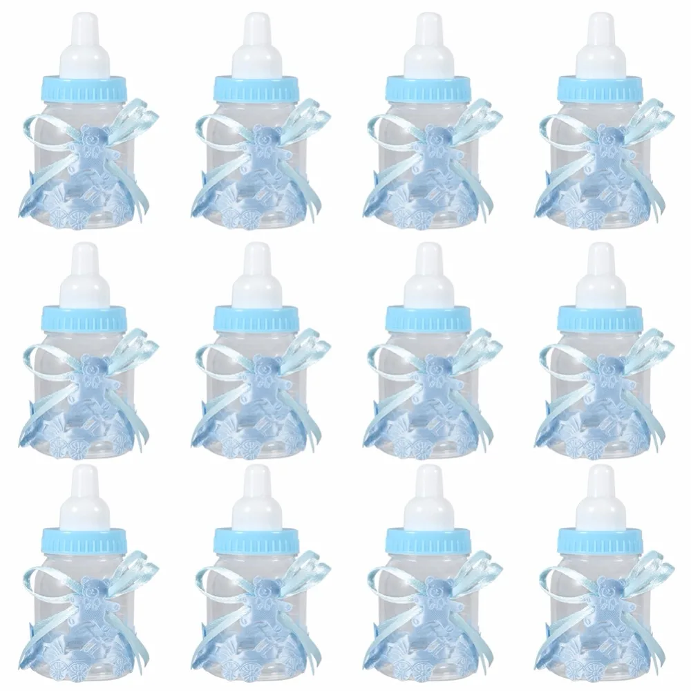 12pcs Clear Candy Chocolate Boxes Plastic Feeder Feeding Bottle For Wedding Party Birthday Baby Shower Favors Maternity Gifts
