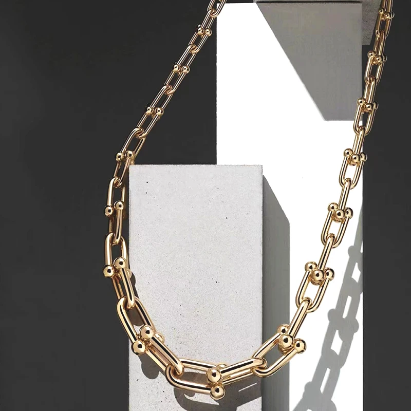 

1:1 Women's Luxury Jewelry 925 Sterling Silver Heavy Duty Gradient U-Shape Necklace Valentine's Day Party Holiday High-End Gift