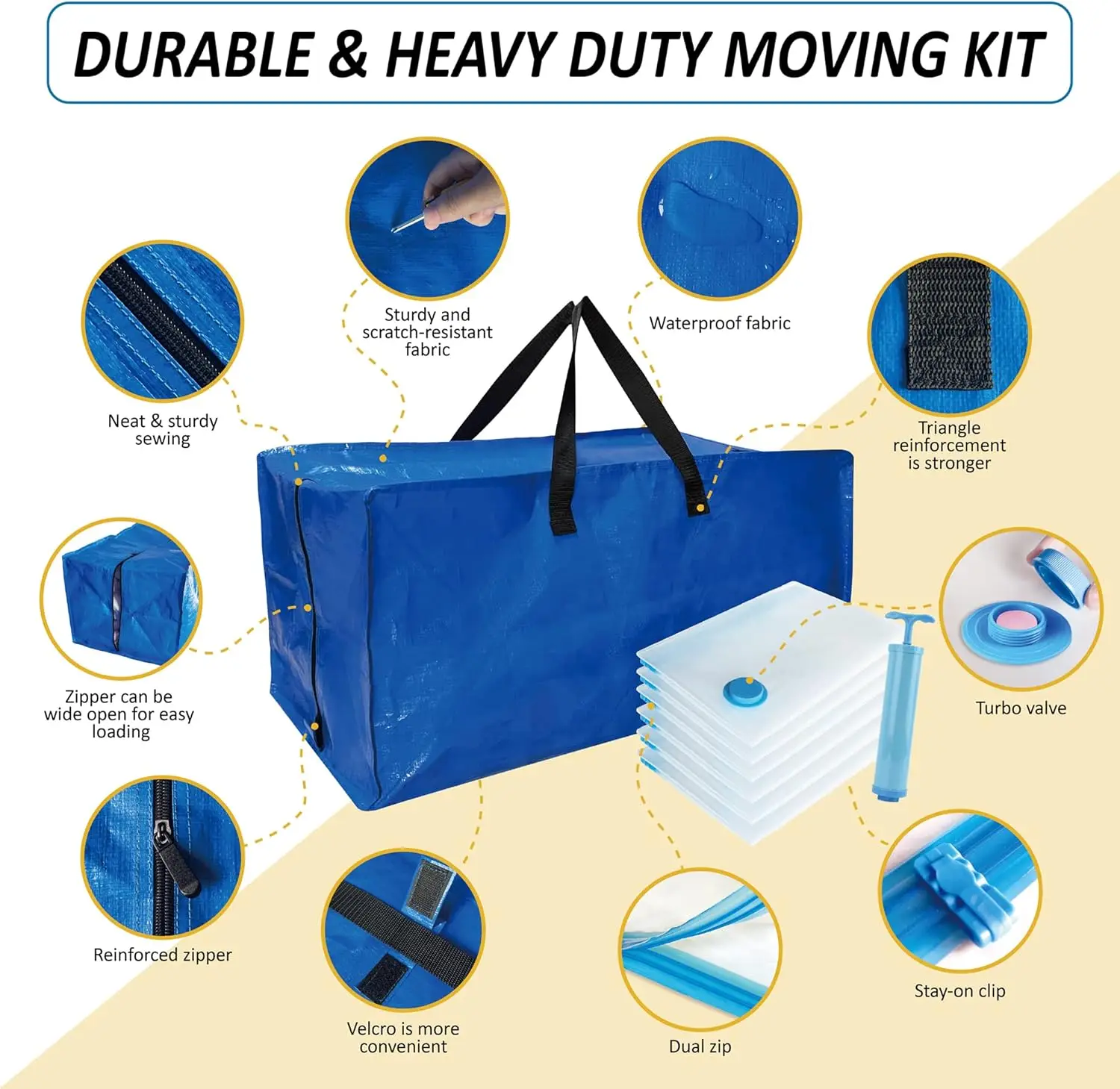 12 Pack Heavy Duty Extra Large Moving Bags with Backpack Straps & Large Vacuum Storage Bags Moving Supply Combo, Moving Totes wi 5