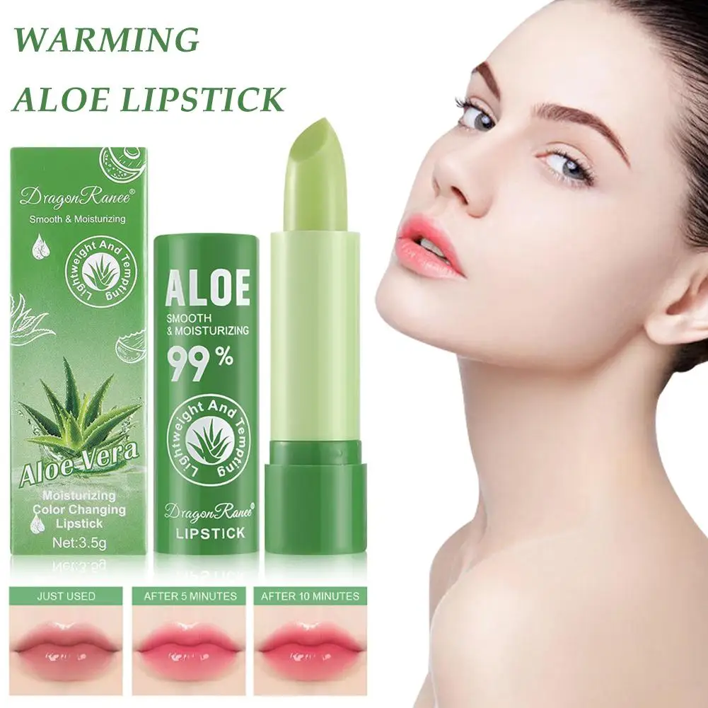 

1pcs Natural Aloe Vera Lipstick Color Mood Changing Lipstick Long Lasting Moisturizing Balm Lip Anti Nourishing Aging D3s0